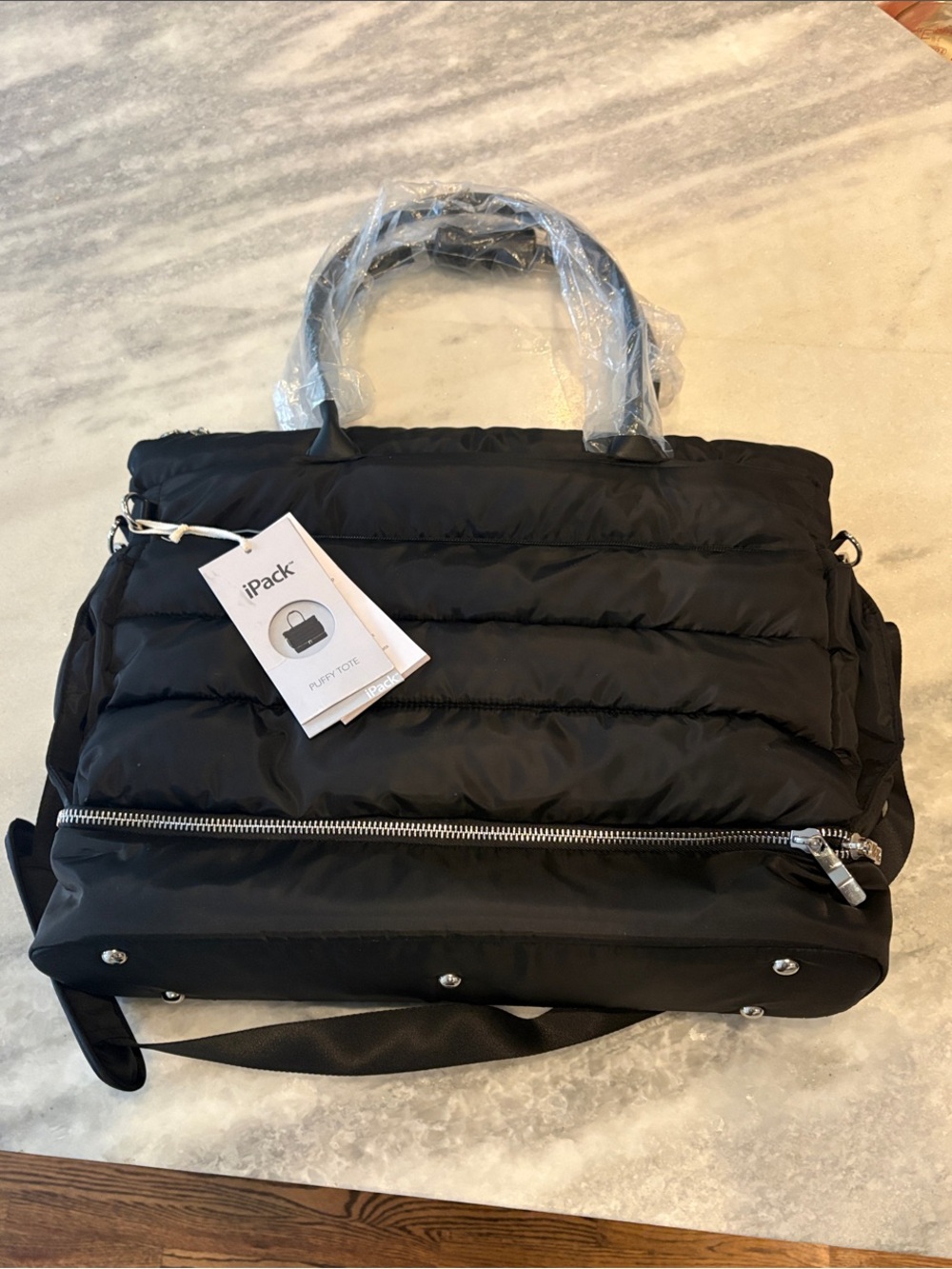 iPack large Black Quilted Puffy Tote new with tags from Costco